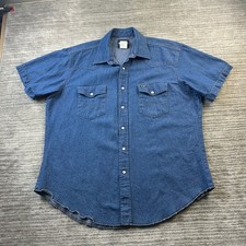 Wrangler Shirt Mens Extra Large Blue Denim Jean Pearl Snap Western Cowboy