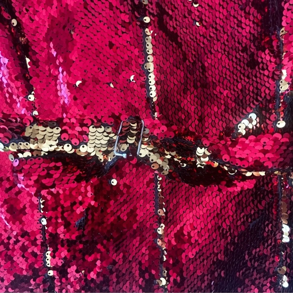 Chaleco de lentejuelas rojo y dorado de vacaciones - unisex talla 40 ajuste ajustable Foto 4 de 4