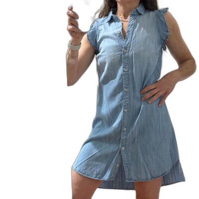 Cloth & Stone Chambray Tencel Shirt Dress Blue Button Front Sleeveless S |  eBay