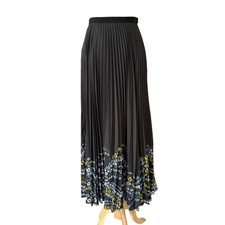 Erdem Black Pleated With Multicolor Floral Print Along Bottom Midi Skirt