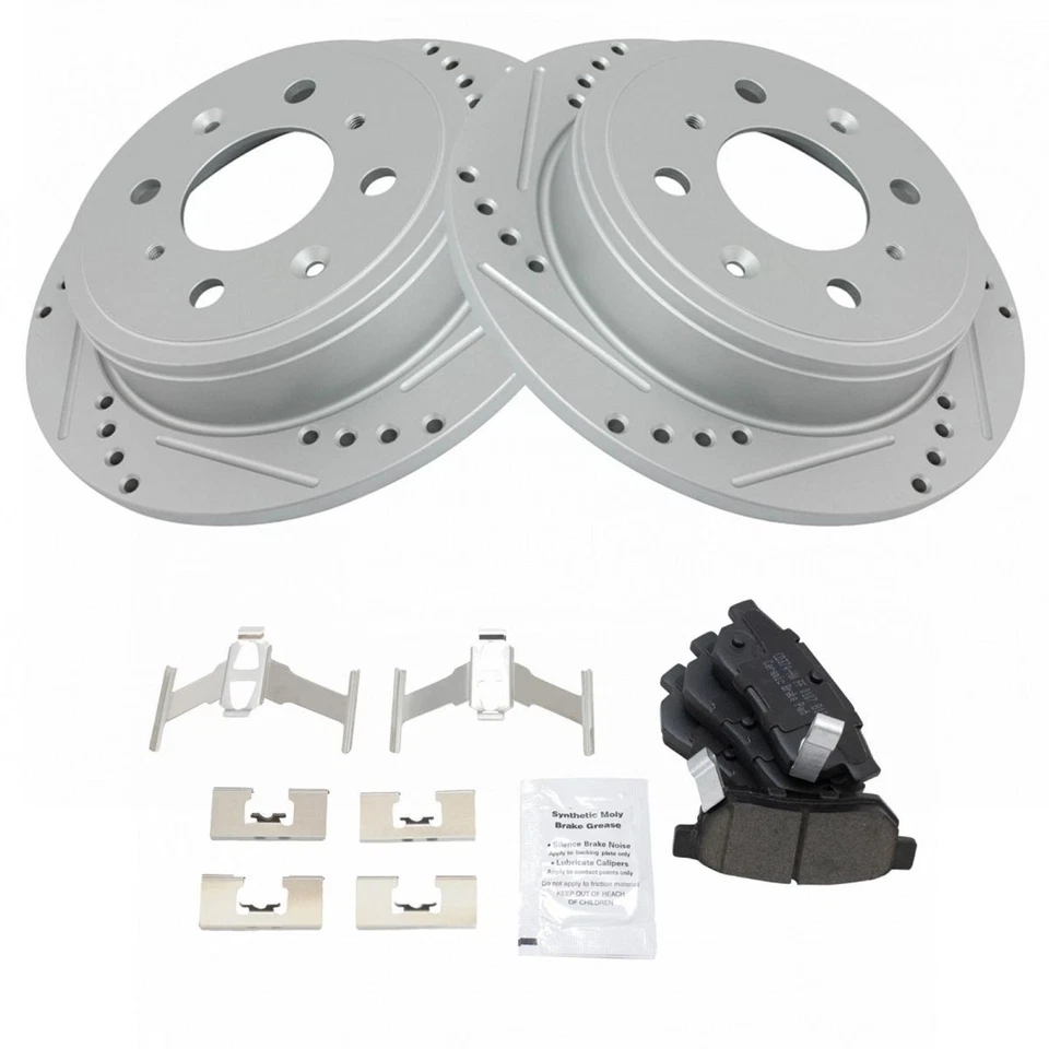 TRQ Rotor Brake Pad Ceramic Performance Drilled Slotted Rear Kit for Honda - Image 2 of 4