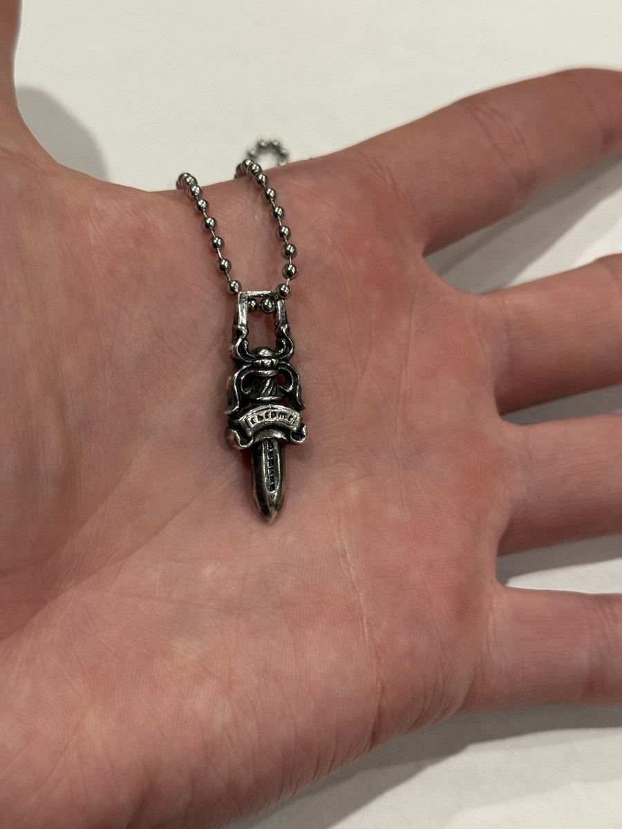 Chrome Hearts Dagger Pendant Silver Ball Chain Necklace Sterling
