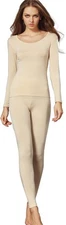 Liang Rou Women's Crewneck Long Johns Ultra Thin Modal Medium, 1 Set Apricot 