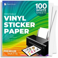 Premium Printable Vinyl Sticker Paper for Inkjet and Laser Printers - 100 Sheets