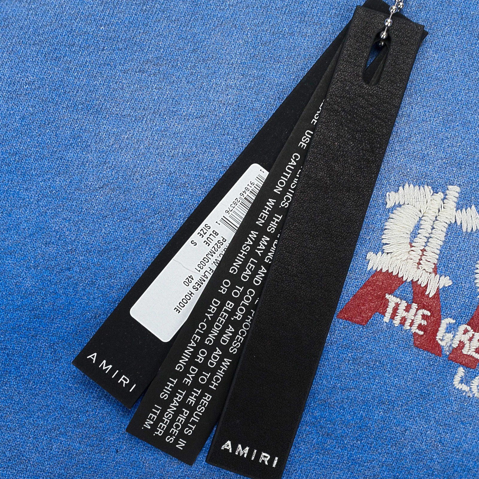 AMIRI BLUE T.G.C.W. nuovo con etichetta FLAMES FELPA CON CAPPUCCIO TAGLIA XXL $1390