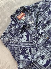 Vintage RJC All Over Print Button Up Hawaiian Shirt Mens Sz L Tiki Hut Palm USA