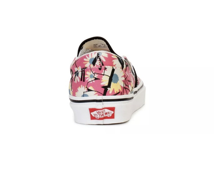 Vans Classic Slip On Floral Pink Black Graffiti Skate Shoes