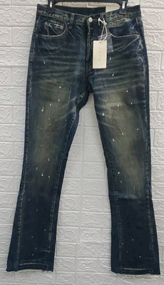 New MNML B614 Flare Splatter Button Fly Jean Blue Size 30X33