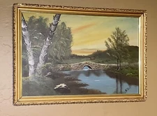 Vintage ORIGINAL PAINTING Oil LANDSCAPE Art Signed A.Tait 1914