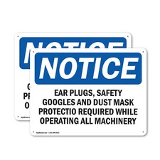 (2 Pack) Ear Plugs Safety Goggles Dust Mask OSHA Notice Sign Decal Metal Plastic