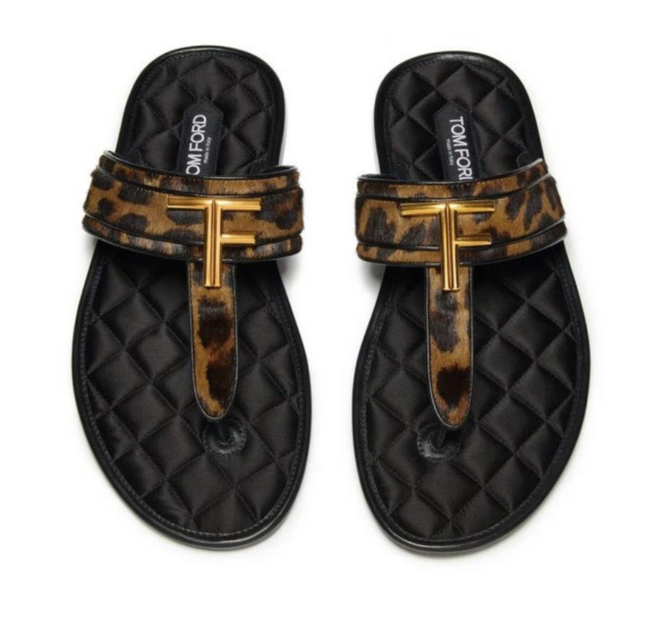 Tom Ford — Tom Ford Men’s Leopard Printed Pony quilted insole Brighton Sandals size 9