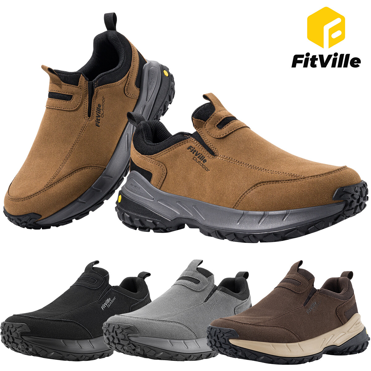 FitVille Extra Wide Mens Slip On Hiking Shoes Trekking Loafer With Arch - View #4