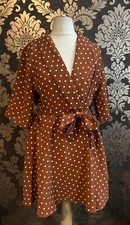 PrettyLittleThing Rust Dotty Belted Dress Ladies Size8