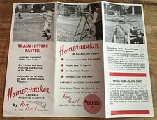 Vintage Brochure Homer-maker BASEBALL PITCHING MACHINE FLYER Pan Kraft Promo Art