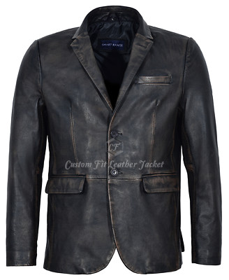 Herren Leder Blazer Schwarz Bronze Millano 2 Knopf 100% ECHT NAPA Mantel 3450