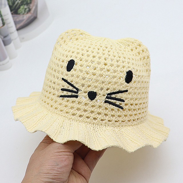 Cat Bucket Sunhat Cartoon Beach Hat Fisherman Cap Straw Hollow Caps Baby Cap Cat Bucket Sunhat Cartoon Beach Hat Fisherman Cap Straw Hollow Caps Baby Cap