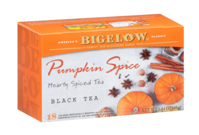 Bigelow Pumpkin Spice Black Tea, Caffeinated, 18 Bags per Box, Pack of 6.