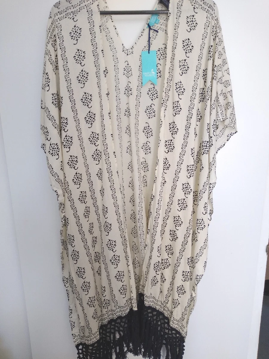 Simply Be Cream Black Tassel Beach Cover Up Size Small Sale Ref