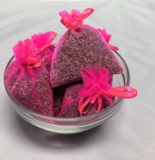 Set of 6 Lavender Sachets made with Hot Pink Organza Bags