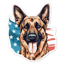 German Shepherd USA Flag, Vinyl Decal Sticker, Indoor Outdoor, 3 Sizes, #9383