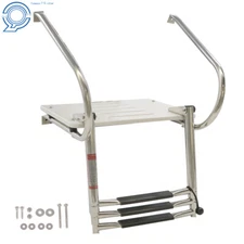 3 Step Stainless Steel Telescoping Boat Ladder With Platform 2 Handrails
