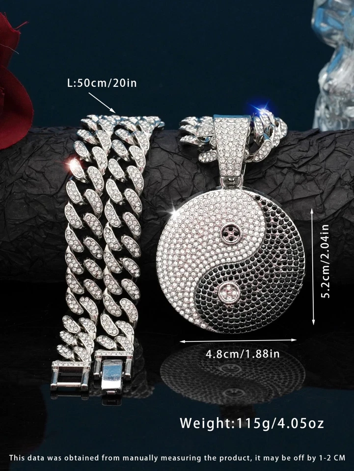 Hip Hop Helado YIN YANG Tai Chi Colgante Collar Cadena de Cristal Moda Joyería NUEVO Foto 2 de 4