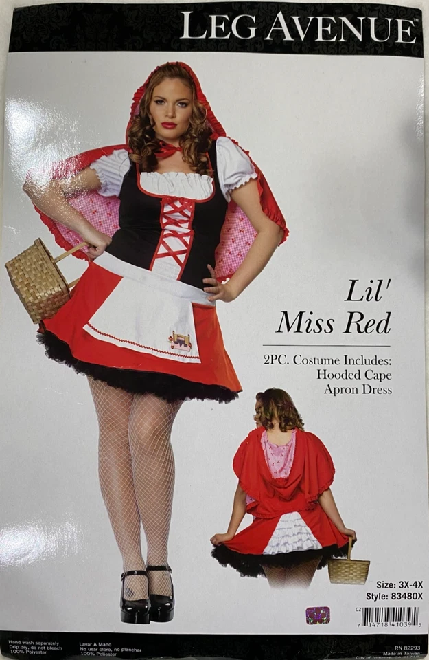 Plus Little Red Riding Hood Costume WITH Cape, Size (3X-4X) BRAND NEW Leg Avenue - Image 2 of 4