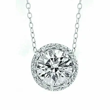 2CT Round Cut VVS1 Diamond Solitaire Halo Pendant Necklace 14k White Gold Finish