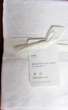 Pottery Barn Belgian Flax Linen SET of 2 Pillowcases KING 36"X20" White