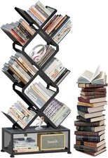 Folding Bookshelf,9 Tier Tree Bookshelf with Storage Cabinet, Stylish Bookshelf