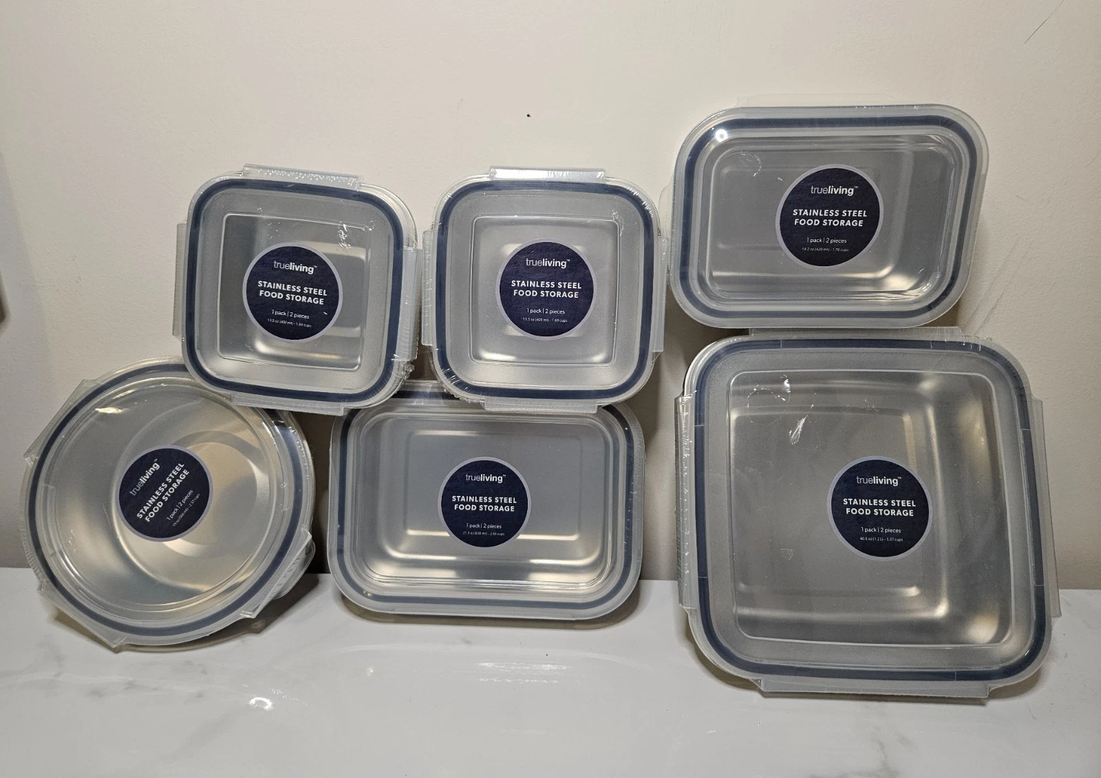 trueliving stainless steel food storage with lids - 6 piece set NEW