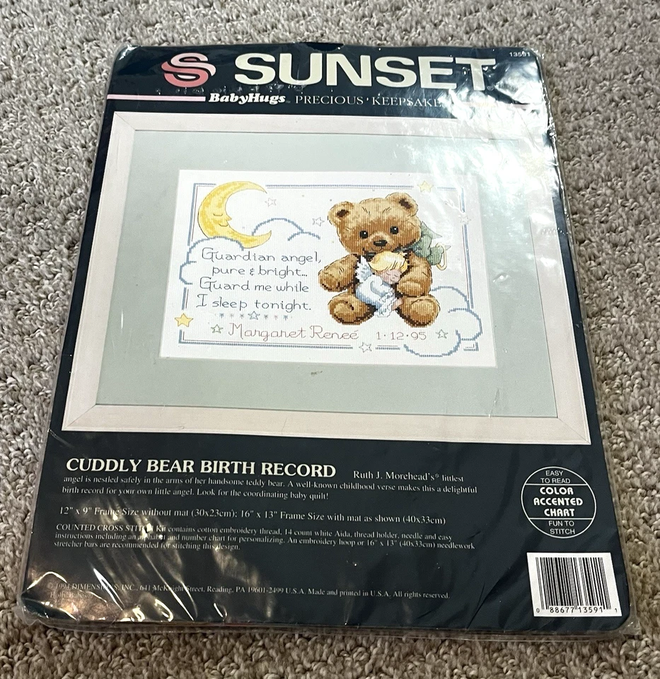 Sunset Dimensions Cross Stitch Kit Cuddly Bear Birth Record Personalized #13591 - Image 2 of 4