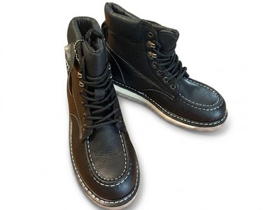 Safety Loong Work Boots Men s Size 9 Black Leather Moc Toe 6  Slip Resistant NWT