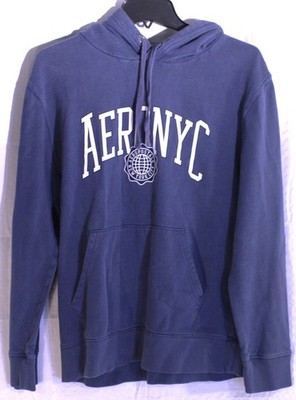 Aeropostale Mens Hoodie Large Blue Aero NYC Logo Pullover Sweatshirt