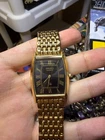 Vintage Seiko Quartz Gold Tone Rectangular Roman Numeral Dress Watch