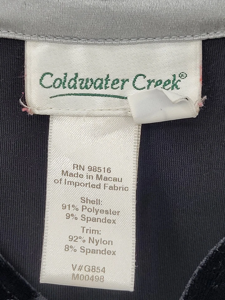 Cárdigan Coldwater Creek Mujer Grande Negro Terciopelo Bordado Cremallera Artístico Foto 3 de 4