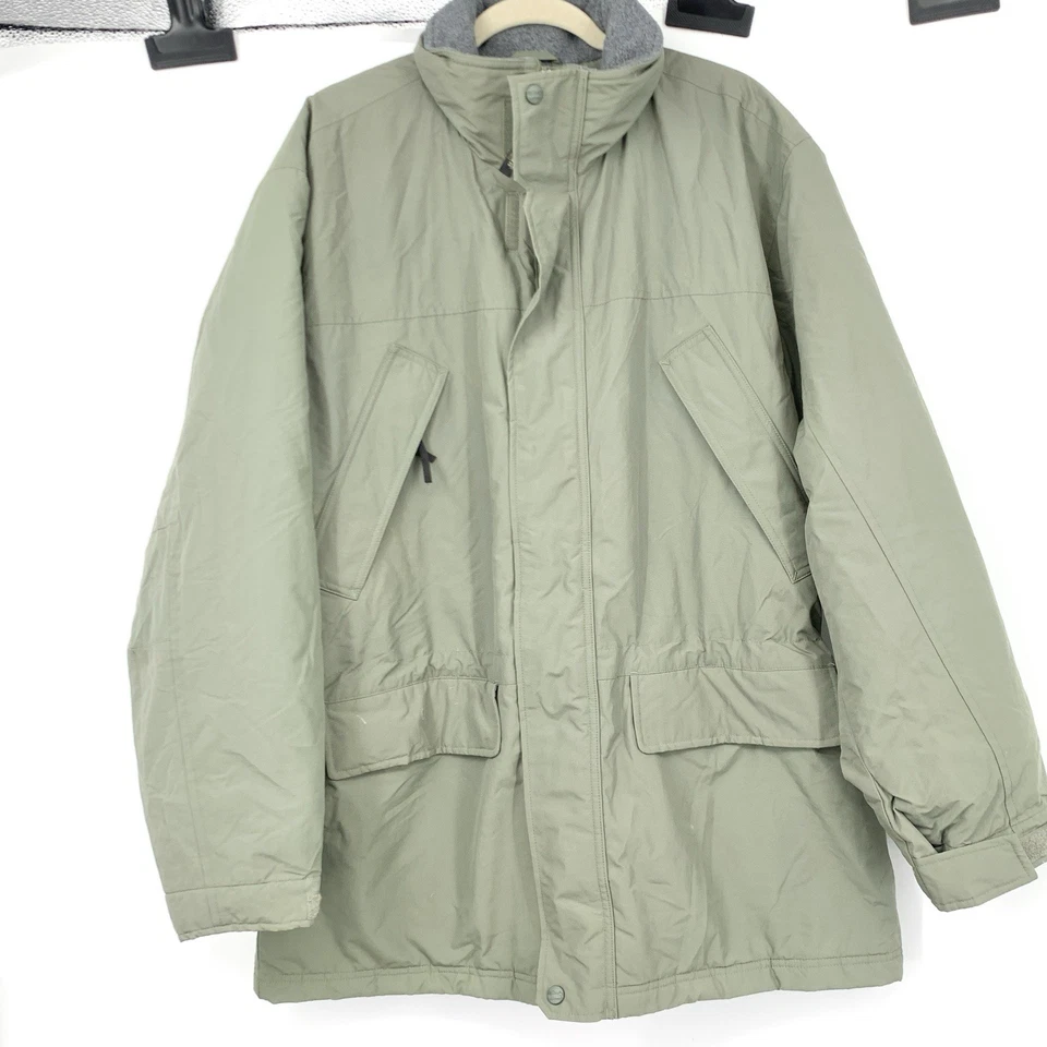 LL Bean Hombres Talla Grande Abrigo Verde Parka Chaqueta Forrada de Vellón Capucha Invierno Largo Foto 2 de 4