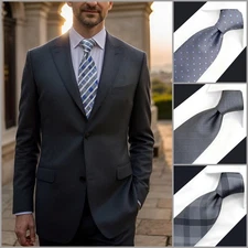 S&W SHLAX&WING Extra Long Neckties for Men Grey Solid Color Dotty 63” Tie