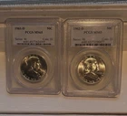 2 Coins Both  PCGS MS65 1962-D & 1961-D  Franklin Silver Half Dollars Beautiful