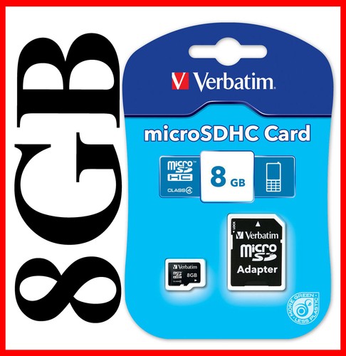 8GB VERBATIM MICRO SD HC MICROSDHC + ADAPTOR MEMORY CARD CAMERA MOBILE PHONE 1st