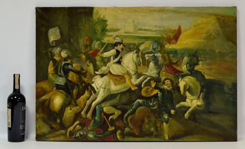 Cuadro antiguo, escena de la guerra española, óleo sobre lienzo, 90 x 60 cm - Imagen 2 de 9