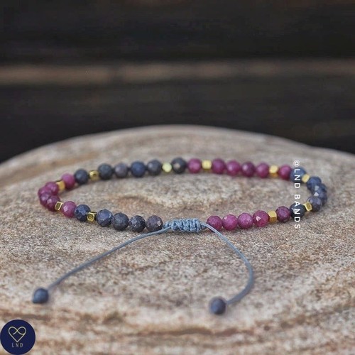 Ruby Sapphire Faceted Bead Bracelet, Adjustable Handmade Natural Gemstone - Picture 2 of 3
