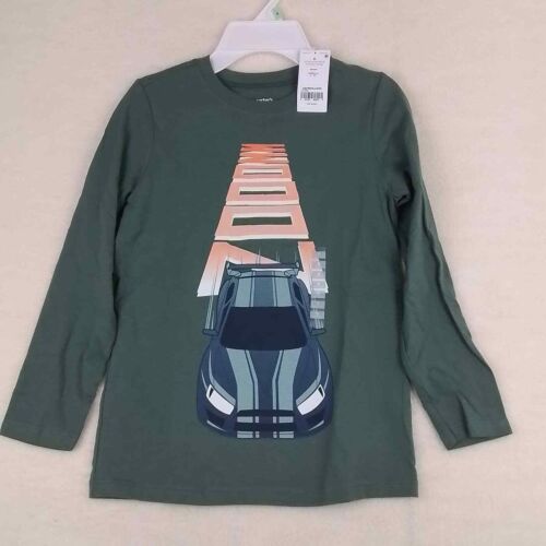 Carters Long Sleeve T-Shirt Boys Sz 4 100% Cotton Graphic Tee Crew Neck Race Car