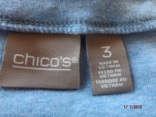 Chico's, Med. Top blu in cotone manica corta, taglia 3 - Foto 4 di 4