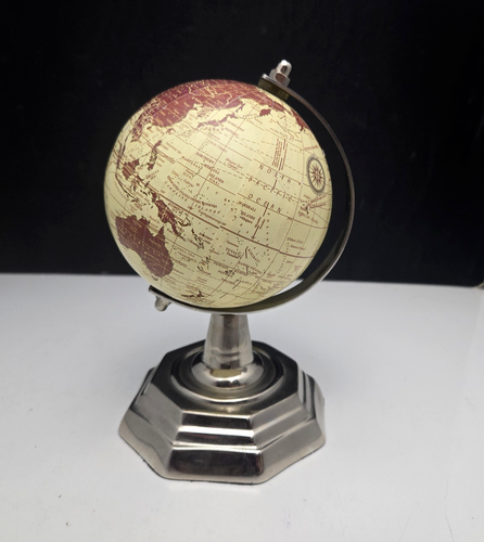 Tabletop World Globe Earth Rotating Made in India Chrome Metal Stand 7.5" 2008 - Picture 3 of 10