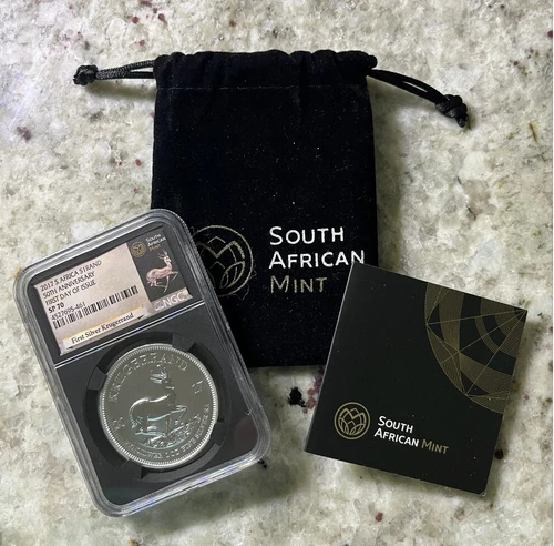 2017 SOUTH AFRICA SILVER KRUGERRAND NGC SP70 FIRST DAY OF ISSUE 50TH ANN