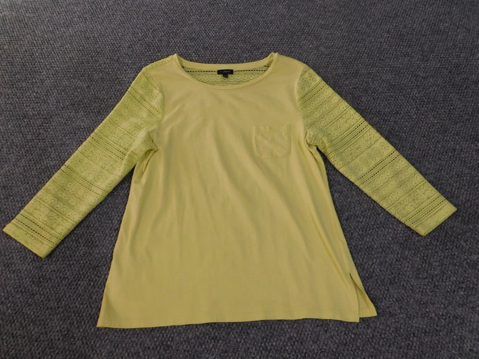 Pulôver feminino Talbots top médio amarelo laçado algodão stretch - Imagem 4 de 4