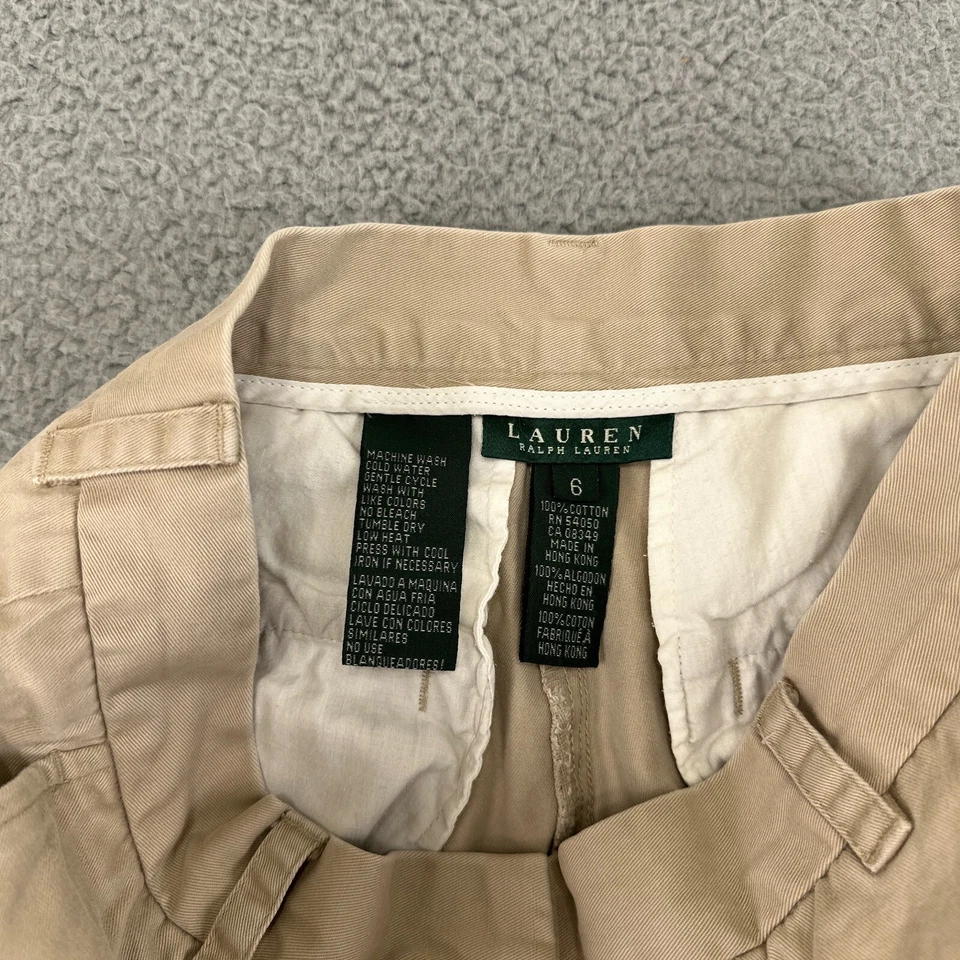 Pantalones Cortos Vintage Lauren Ralph Lauren Para Mujer 6 Caqui Chino Cintura Alta Mamá Años 90 Foto 3 de 4