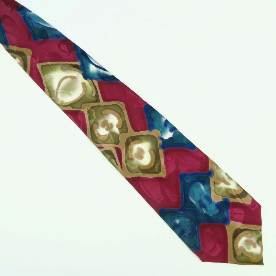 Corbata para hombre Robert Daskal abstracta geométrica floral 58"x4" azul rojo dorado Foto 2 de 4