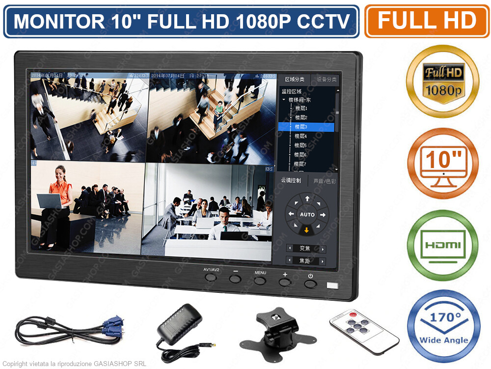 Monitor 10" Full HD 1080P per Videosorveglianza